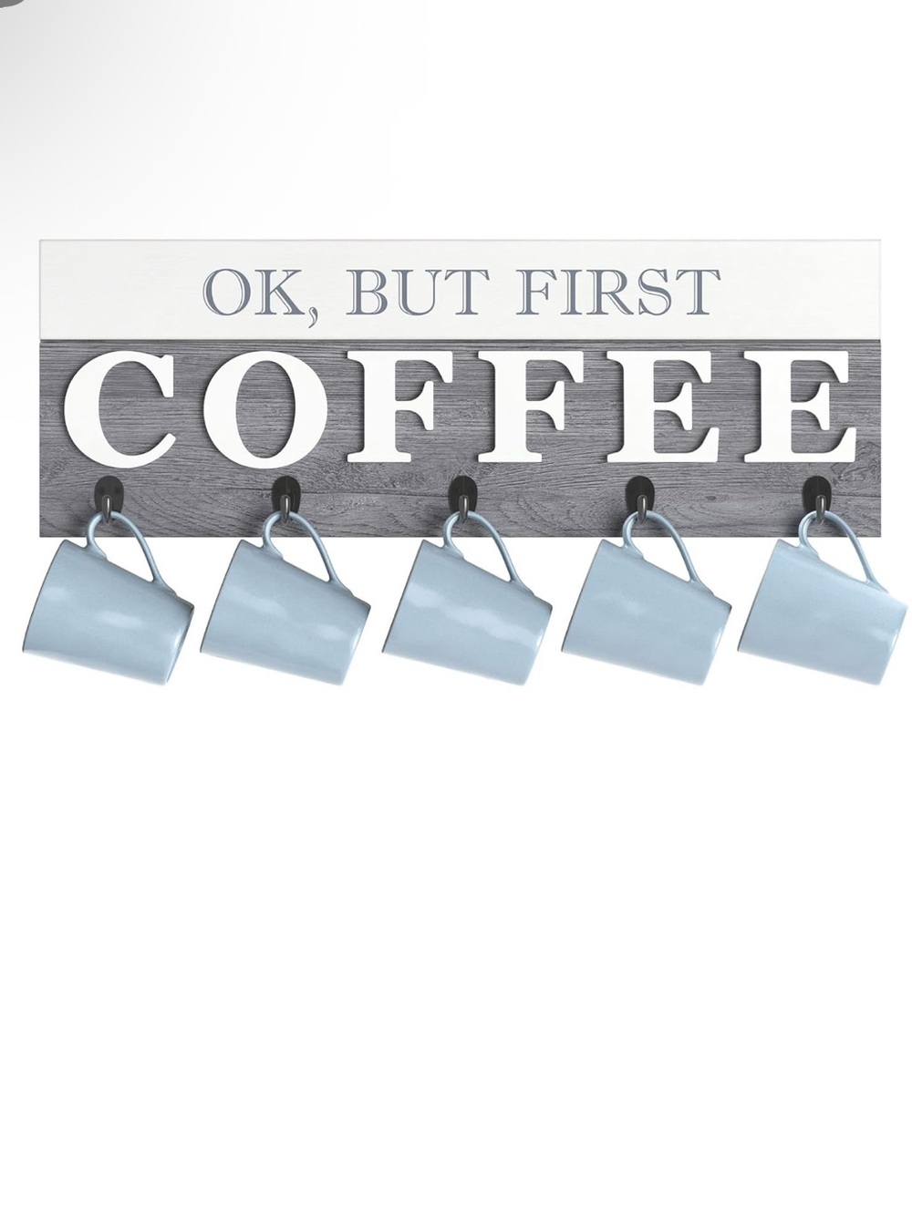 Barnyard Designs 'Ok, But First Coffee' Hanging Mug Holder,